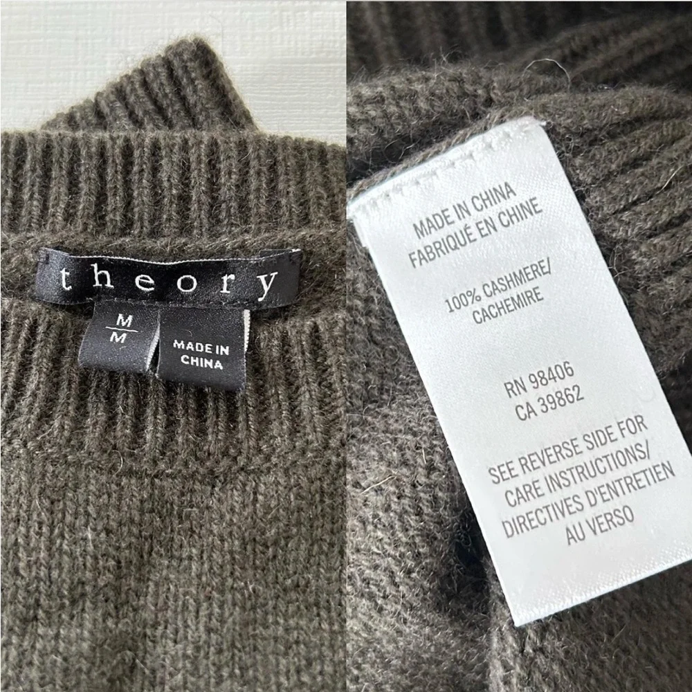 Theory 100% Cashmere crew neck green sweater size medium. - Picture 6 of 8